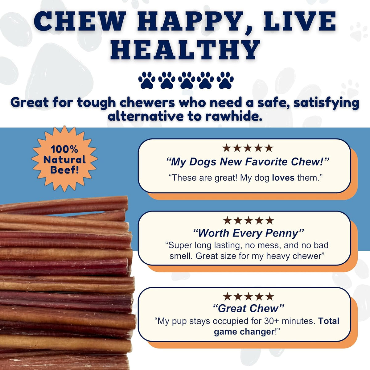 6-Inch Medium Bully Sticks (25 Count) - Bulk Dog Treats - No-Hide Bully Stick Chews