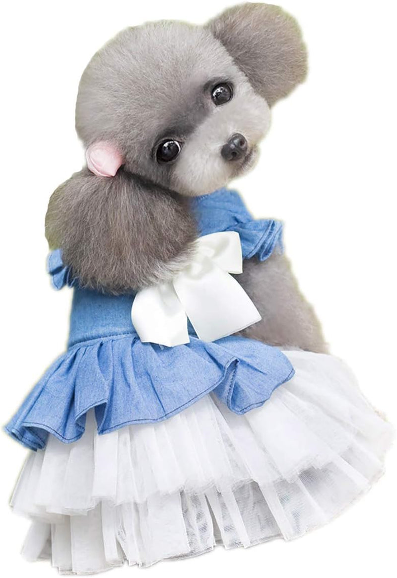 Cowboy-Inspired Dog Dress with Bow and Lace Skirt - Elegant Jumpsuit for Puppies and Kittens
