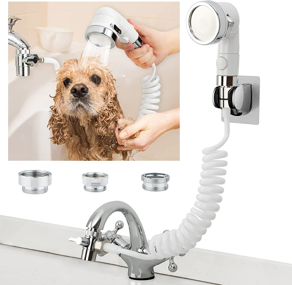 Sink Faucet Sprayer Attachment for Tub Faucet, Versatile Shower Head Set for Dog Bathing and Household Use in Laundry, Bathroom, and Kitchen