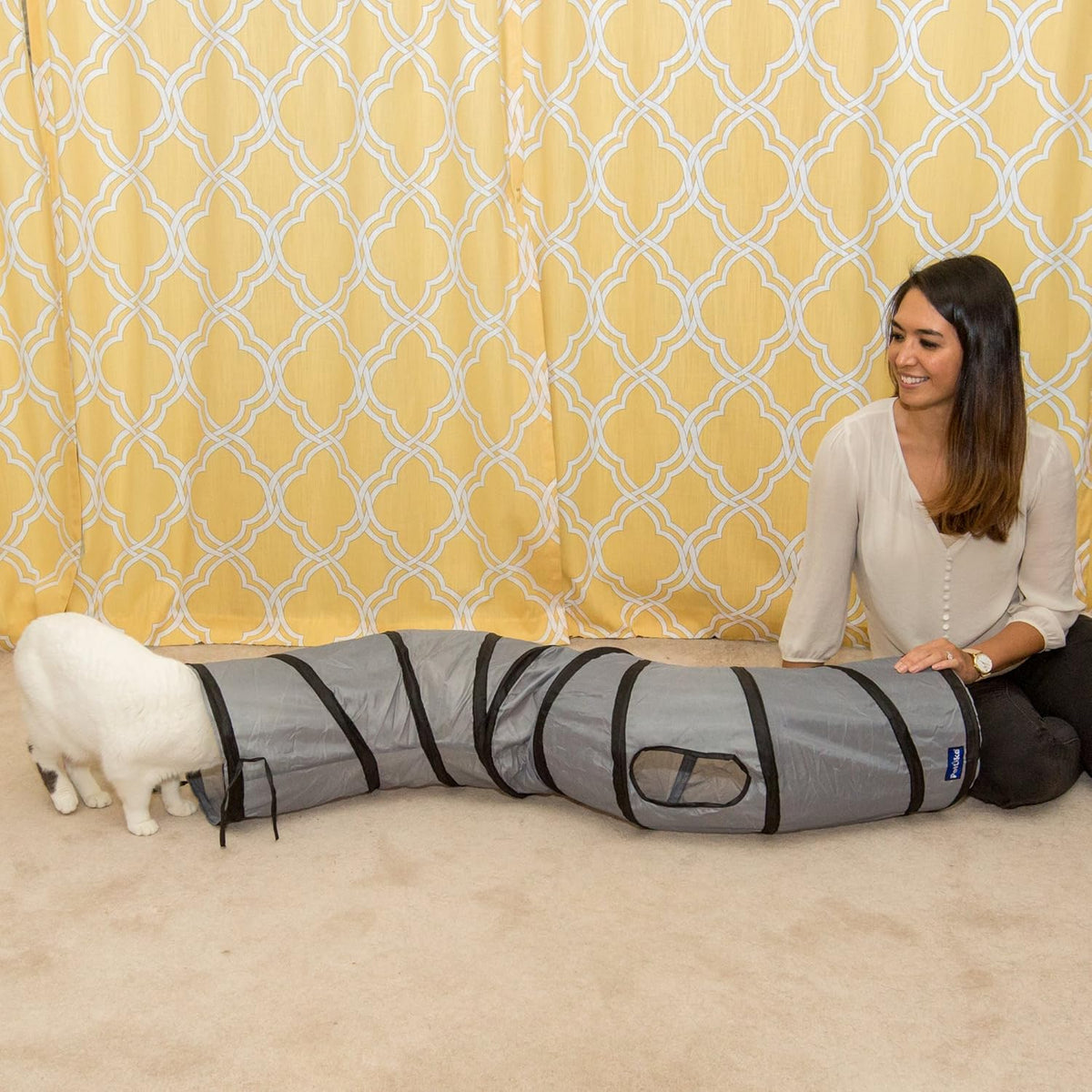 S-Way Collapsible Cat Tunnel with Ball - Grey Hideaway Play Tube