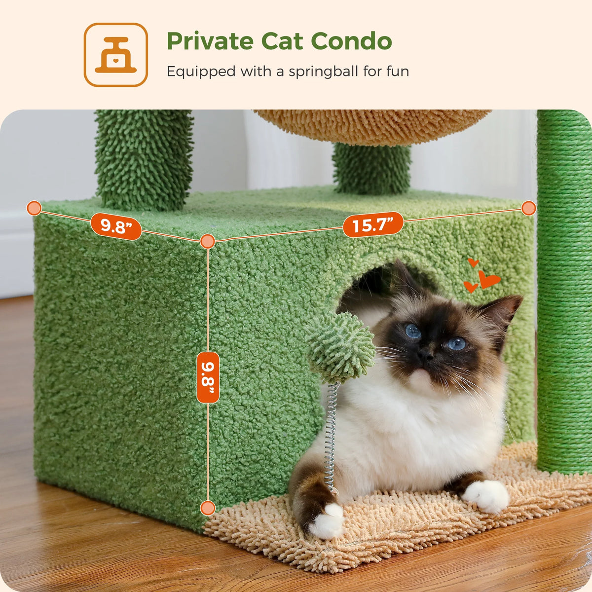 33" Cactus-Themed Cat Tree with Large Top Perch and Hammock for Medium Indoor Cats, Green