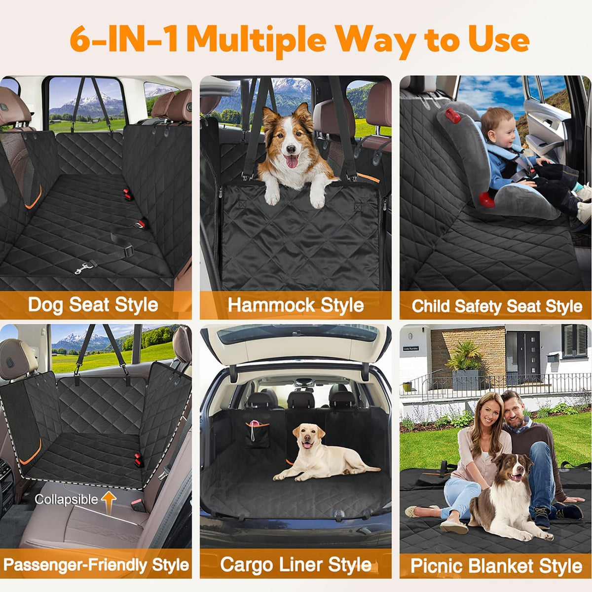 Premium Waterproof Dog Car Seat Cover Hammock for Back Seat of Cars and SUVs