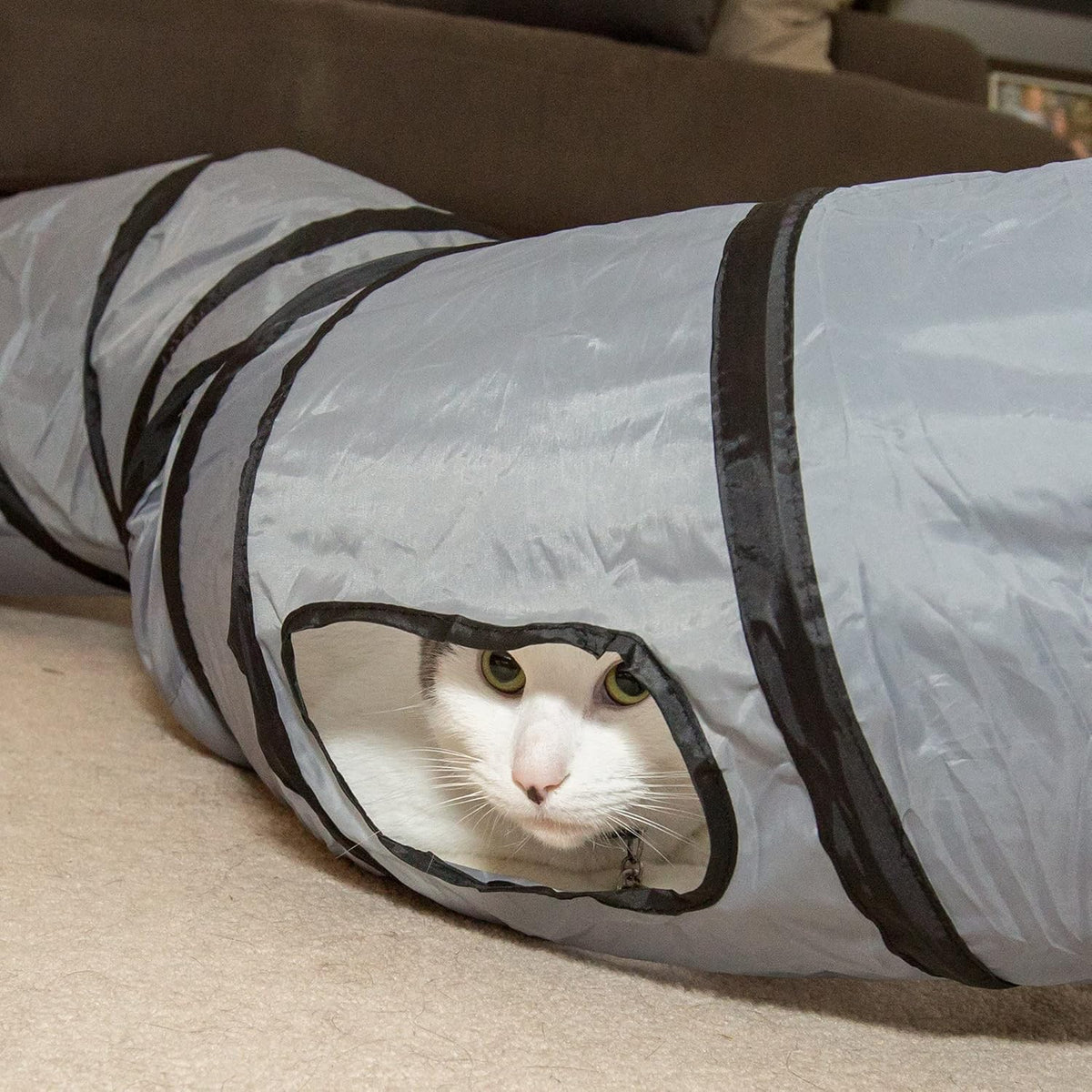 S-Way Collapsible Cat Tunnel with Ball - Grey Hideaway Play Tube