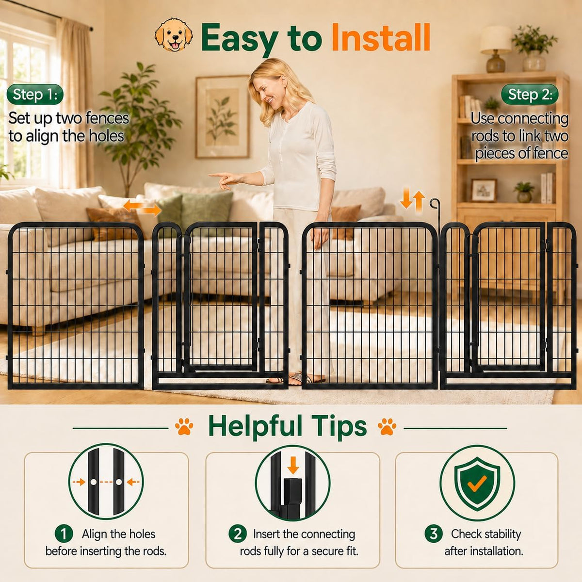 32-Inch Dog Playpen with 16 Panels - Indoor and Outdoor Pet Fence for Home, Yard, and RV Camping