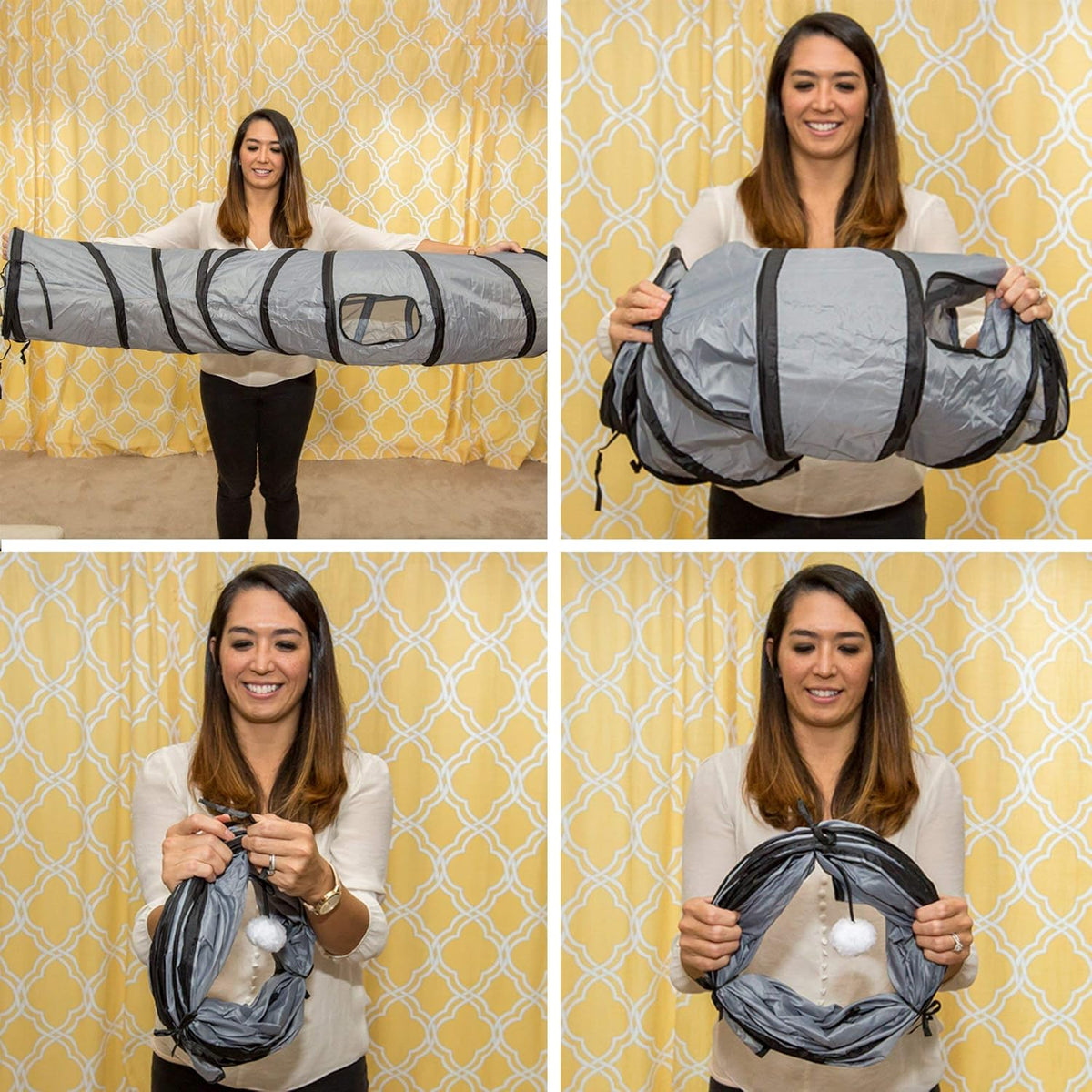 S-Way Collapsible Cat Tunnel with Ball - Grey Hideaway Play Tube