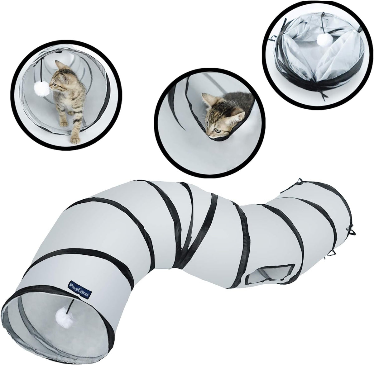 S-Way Collapsible Cat Tunnel with Ball - Grey Hideaway Play Tube
