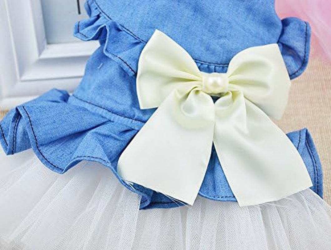 Cowboy-Inspired Dog Dress with Bow and Lace Skirt - Elegant Jumpsuit for Puppies and Kittens