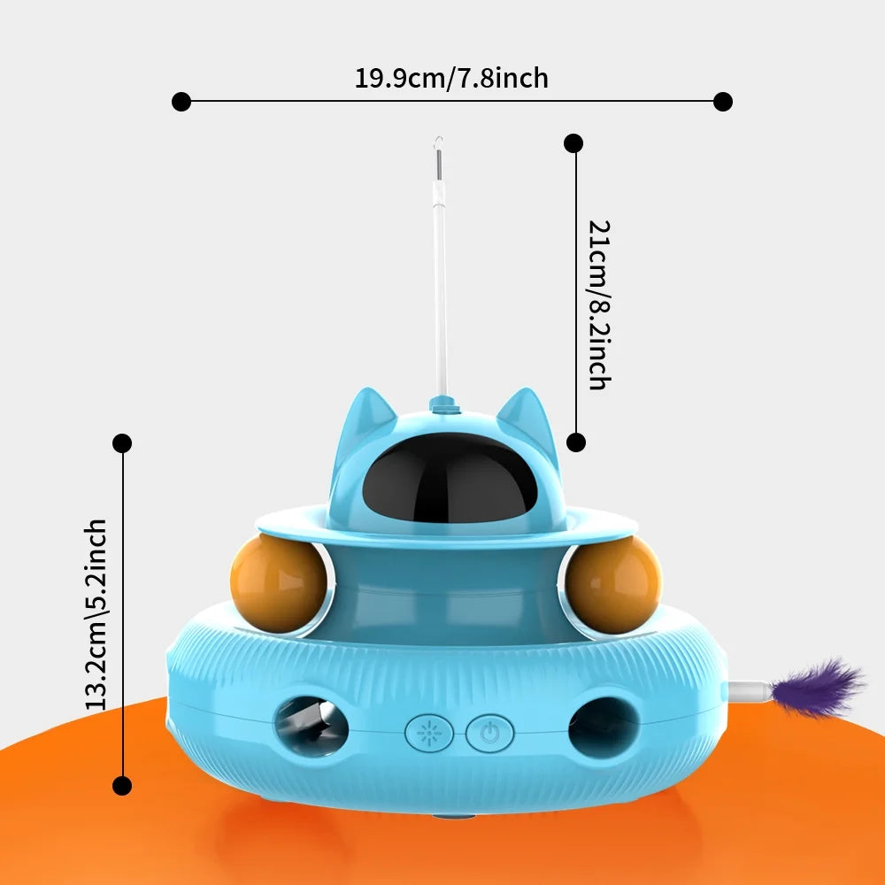 4-in-1 Interactive Indoor Cat Toy with Laser and Retractable Feather Wand, USB Rechargeable, Blue