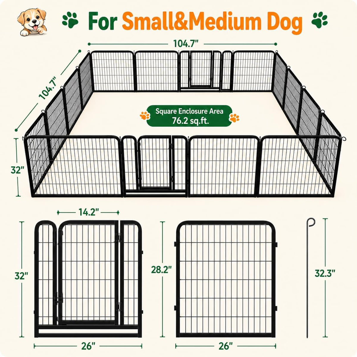 32-Inch Dog Playpen with 16 Panels - Indoor and Outdoor Pet Fence for Home, Yard, and RV Camping