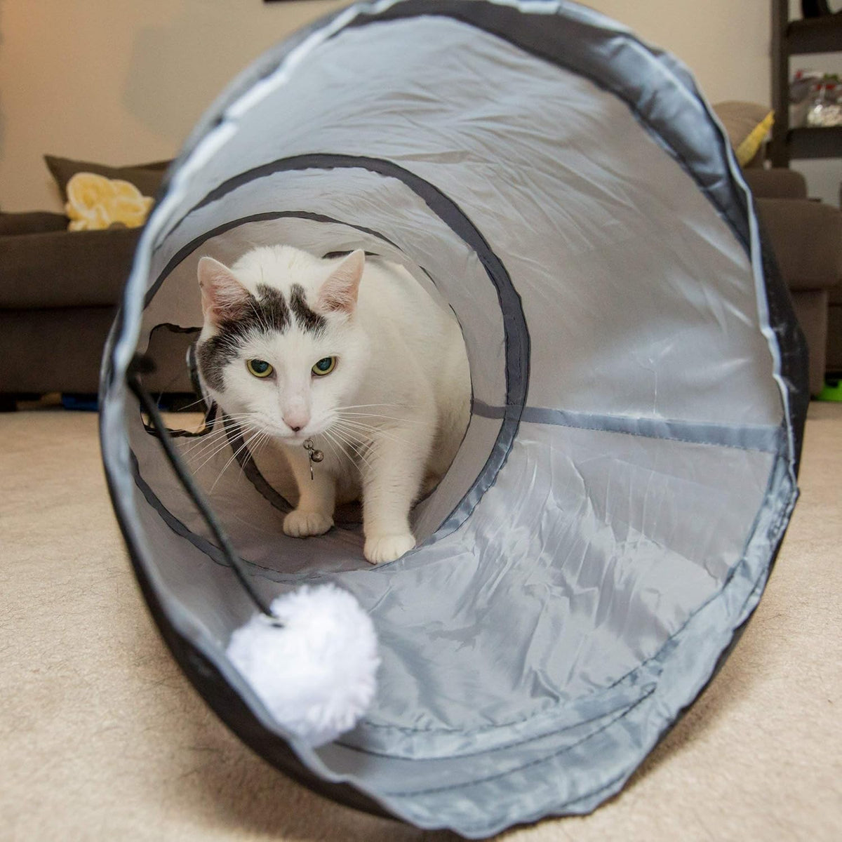 S-Way Collapsible Cat Tunnel with Ball - Grey Hideaway Play Tube