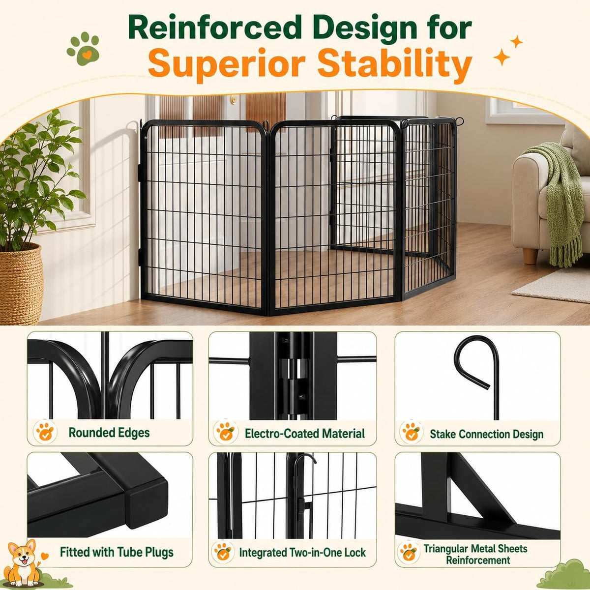 32-Inch Dog Playpen with 16 Panels - Indoor and Outdoor Pet Fence for Home, Yard, and RV Camping