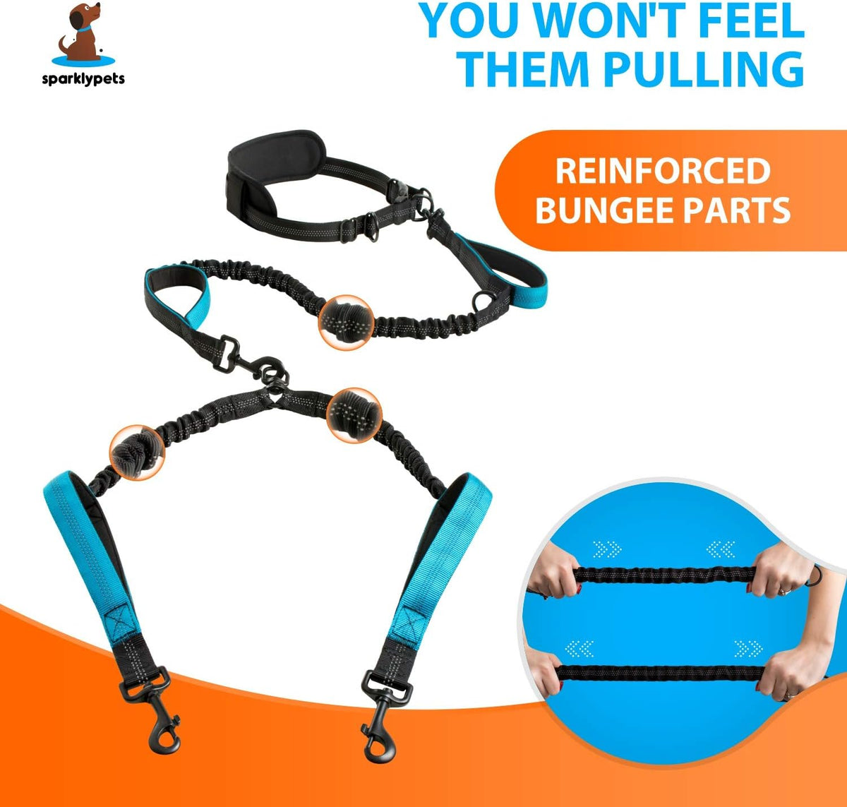 Dual Dog Leash for Medium and Large Breeds, Hands-Free Design (Blue)