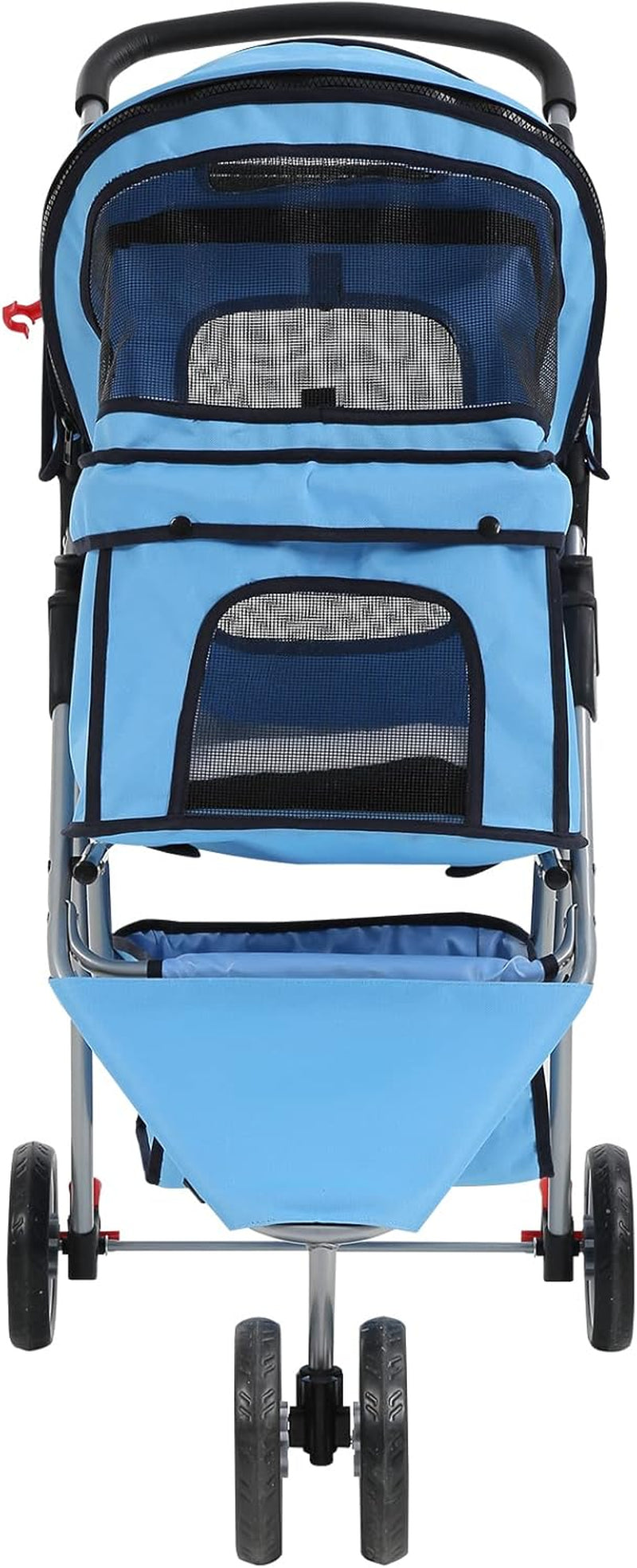 Lightweight 3-Wheel Pet Stroller for Small to Medium Dogs and Cats, Foldable Design with Breathable Mesh, Weather Cover, and Storage Basket for Outdoor Travel (Blue)