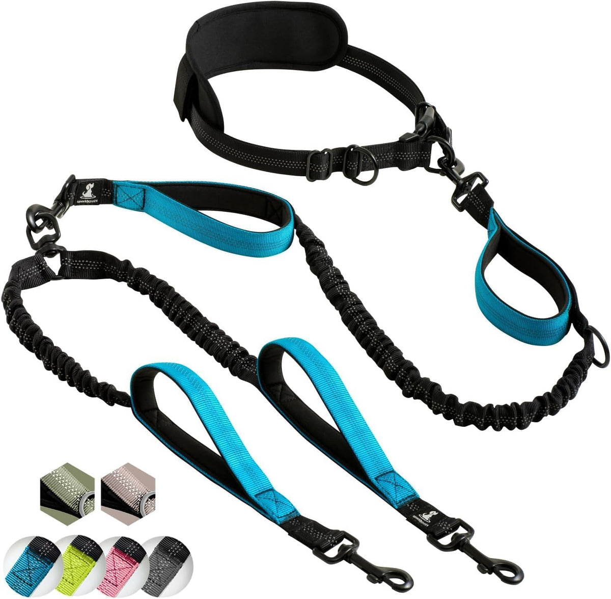 Dual Dog Leash for Medium and Large Breeds, Hands-Free Design (Blue)